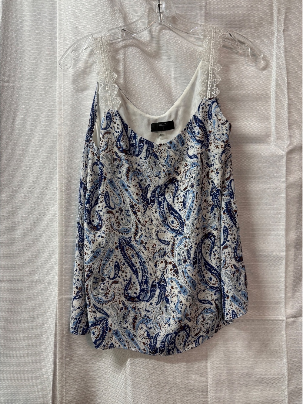 Tahari Women's Sleeveless Paisley Print Polyester Tank Top with Lace Straps, Sz.
